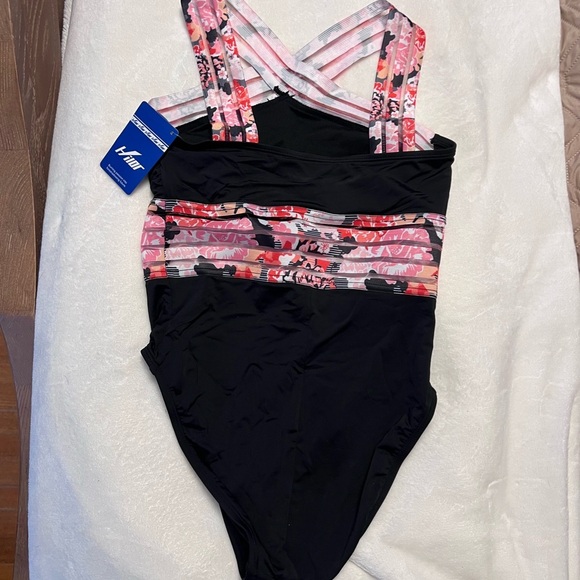 Women’s Floral Black and Pink One Piece Swimsuit - Picture 4 of 5